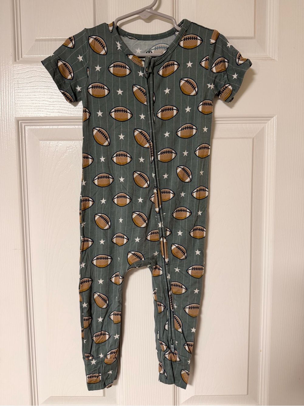 Football-Print One-Piece Romper - Bamboo